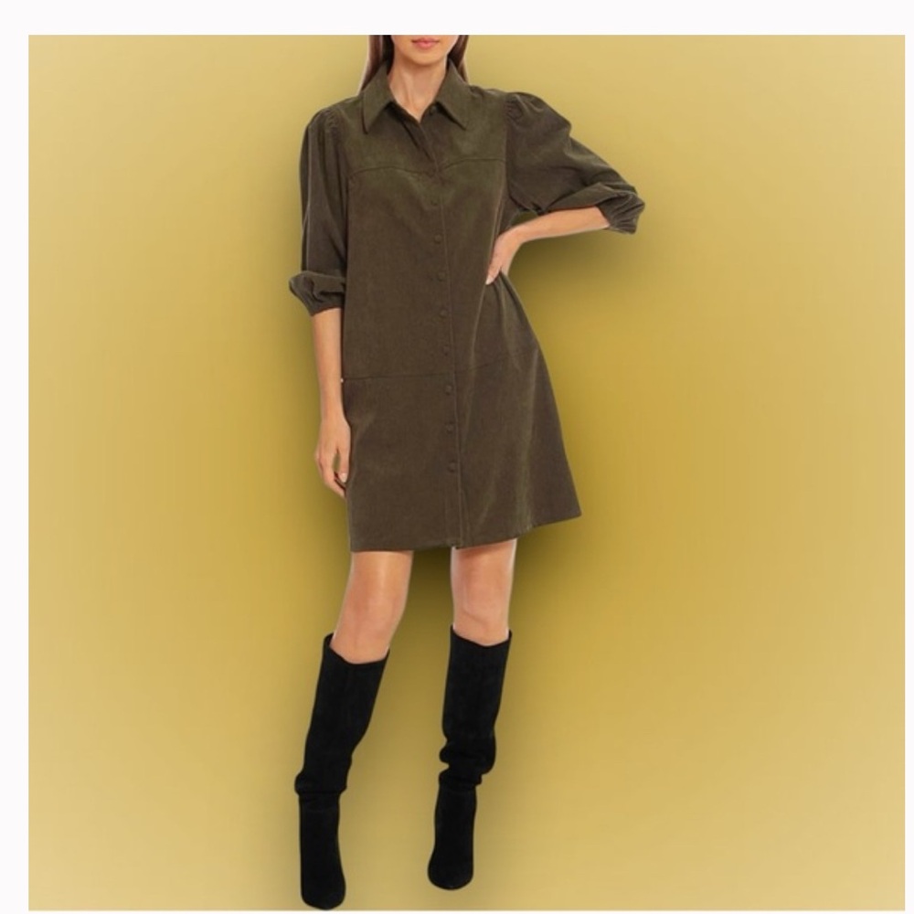 Seven for All Mankind Xsmall Olive Green Corduroy Shirt Dress